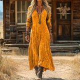 Vintage print long sleeve day dress
