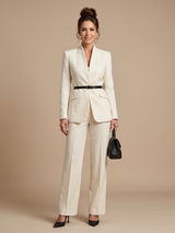 Sigrun stand-collar blazer and flared pant suit set