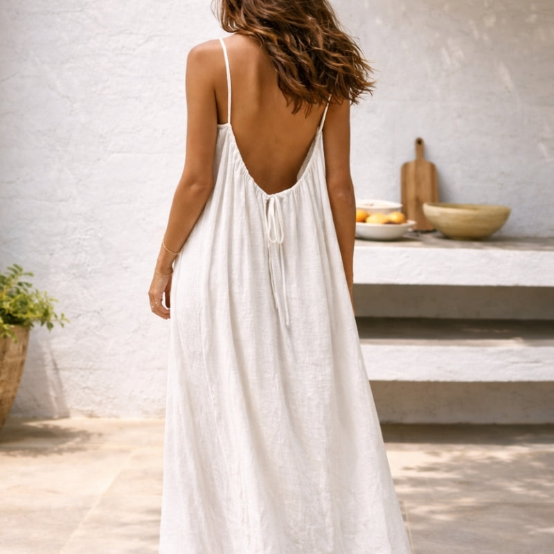 Lenoria | Linen Spaghetti Strap Maxi Sundress with Pockets