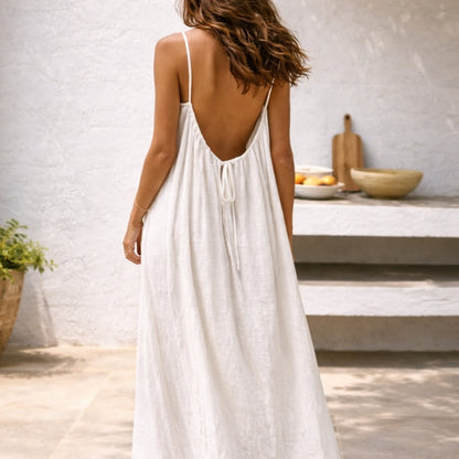 Lenoria | Linen Spaghetti Strap Maxi Sundress with Pockets