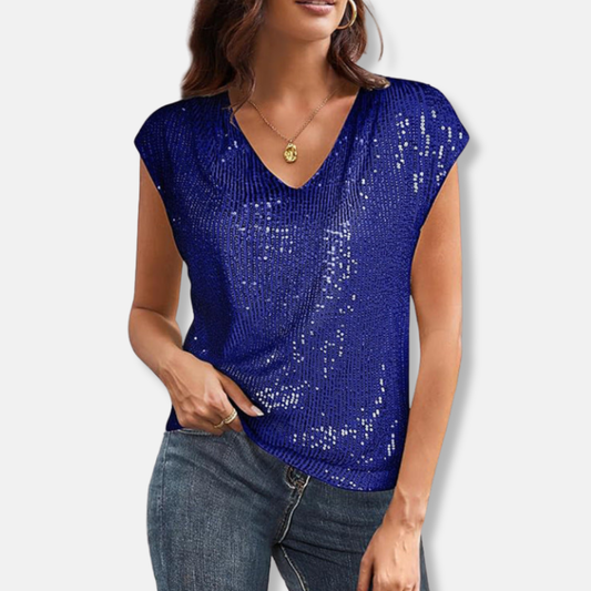 Liora | Sequin V-Neck Cap Sleeve Sparkly Top