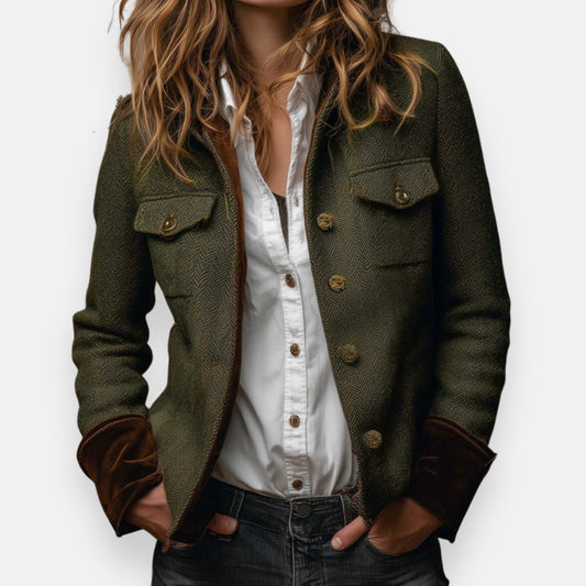 Delphine tweed and velvet-trim jacket for women