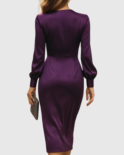 Marcellia | Satin Wrap Midi Cocktail Dress