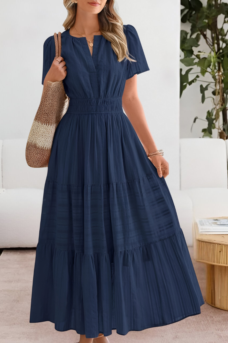 Elodine | Boho Short Sleeve Smocked Midi Dress