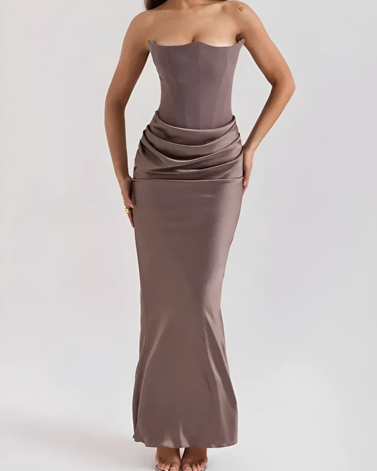 Aurore | Strapless Draped Maxi Wedding Guest Dress