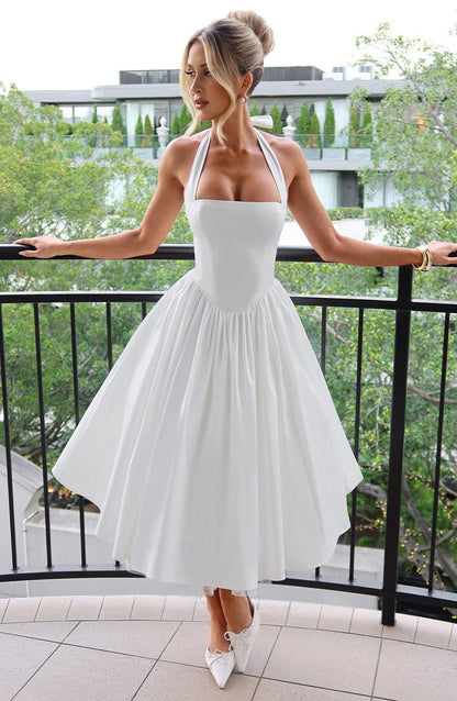 Elvina | Halter Midi Wedding Guest Dress