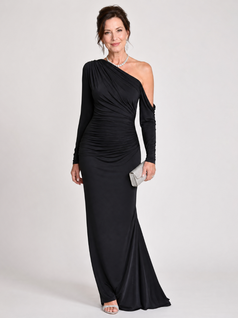 Noralise one-shoulder ruched maxi gown for women