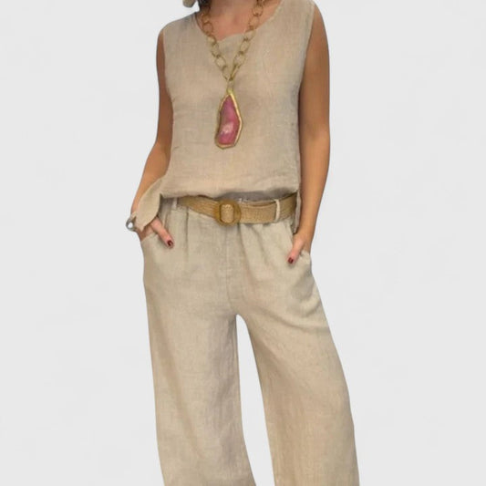 Margaux | Button Front Top & Wide Leg Two-Piece Set with Pockets