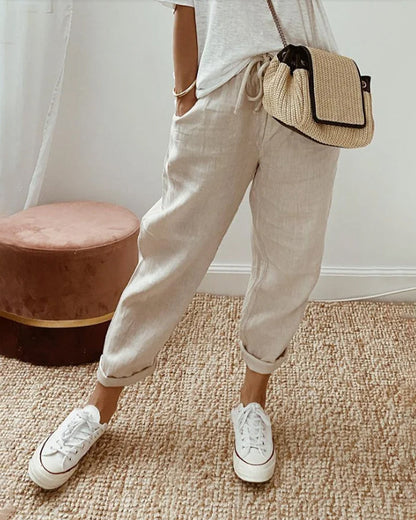 Gabrielle | High Waisted Straight Leg Linen Trousers