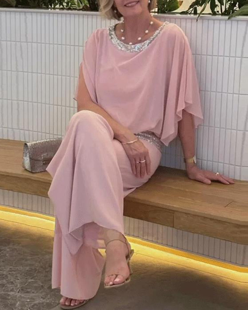 Rosaline | Sequin Chiffon Colorblock Party Set