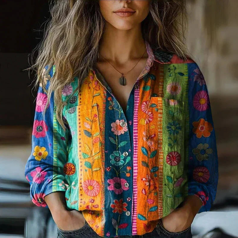 Melissa | Boho Floral Print Flowy Blouse