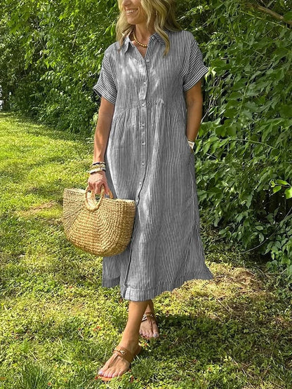 Augusta | Striped Button-Up Midi Shirt Dress