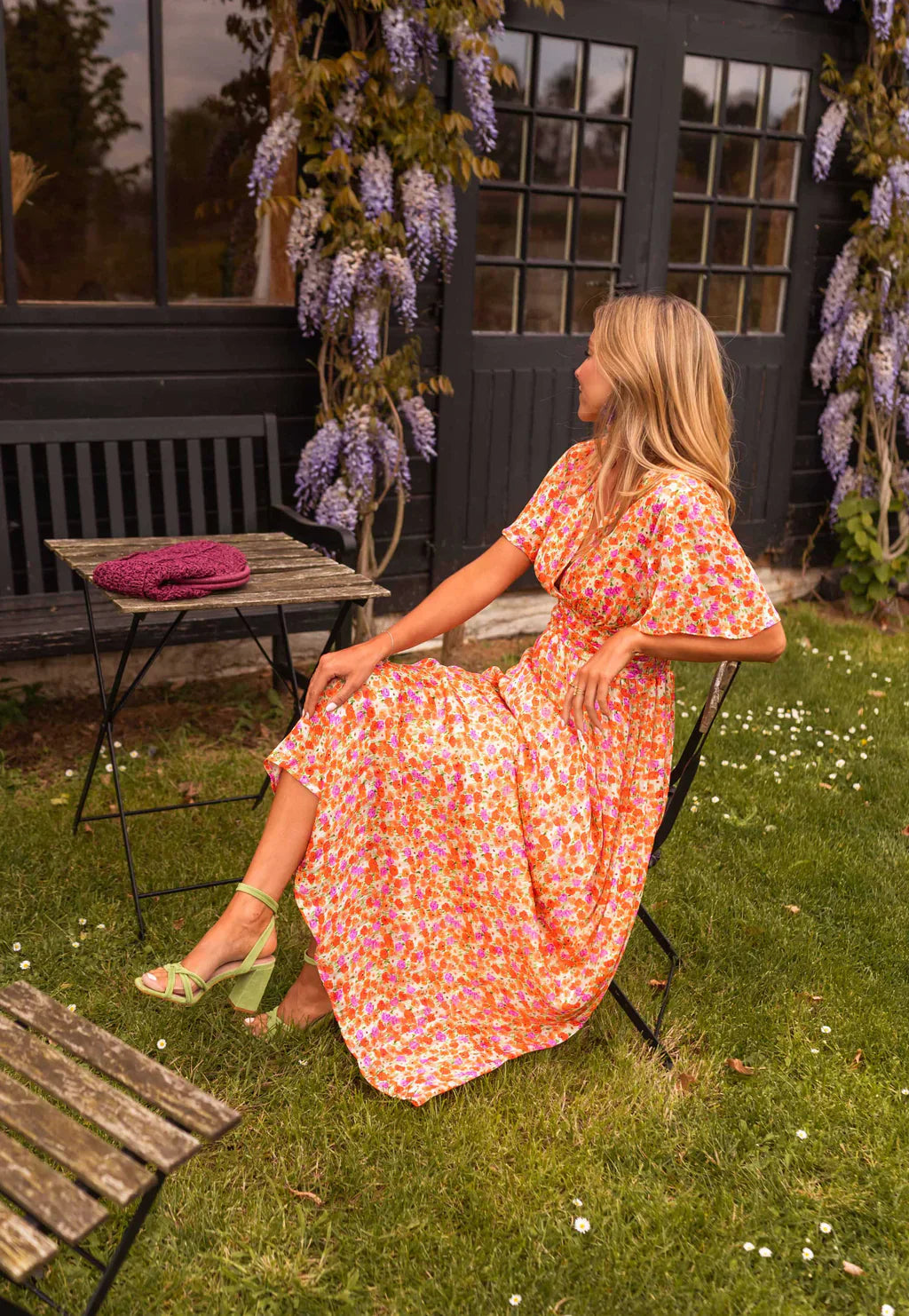 Floral print maxi dress, side view