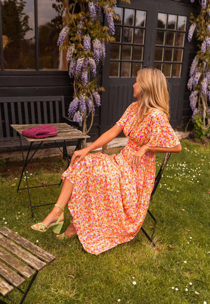Floral print maxi dress, side view