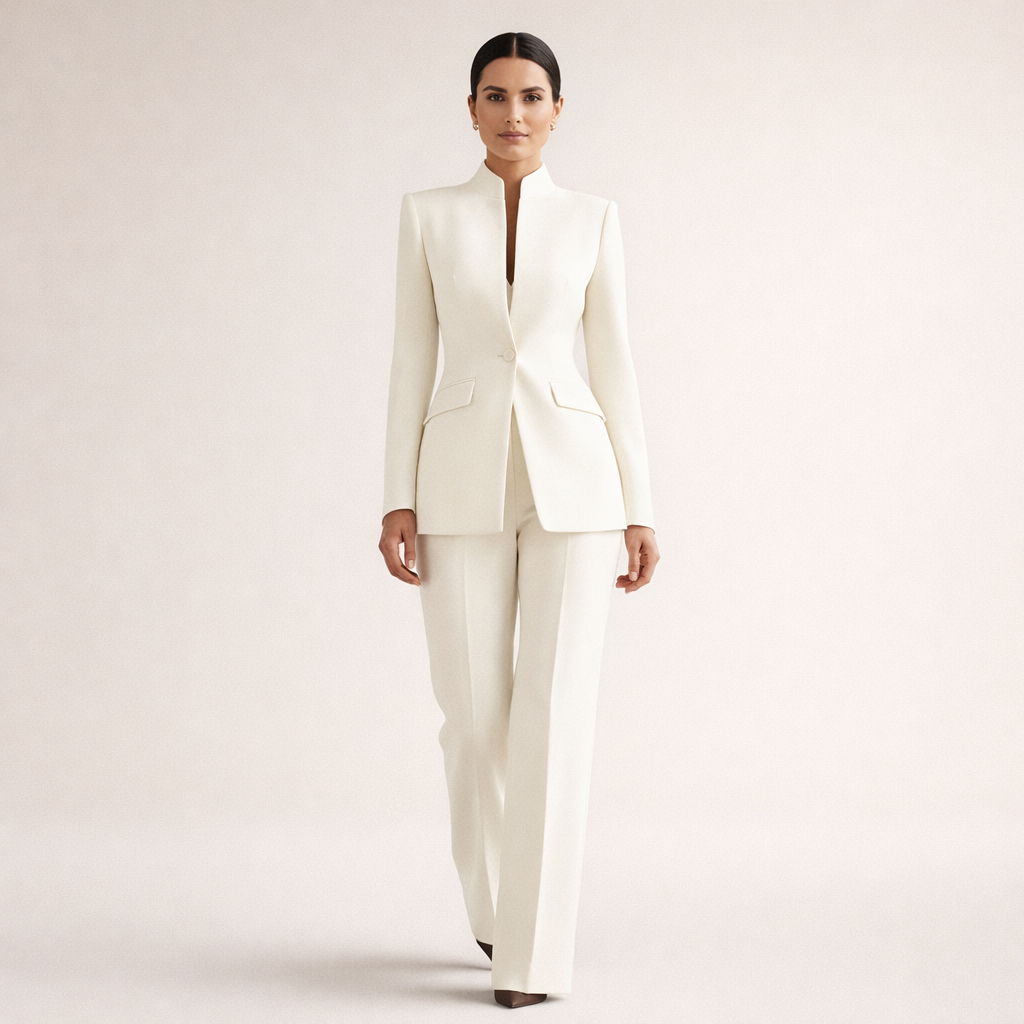 Marlisse women's collarless jacket and trouser suit
