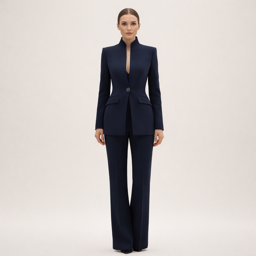 Marlisse women's collarless jacket and trouser suit