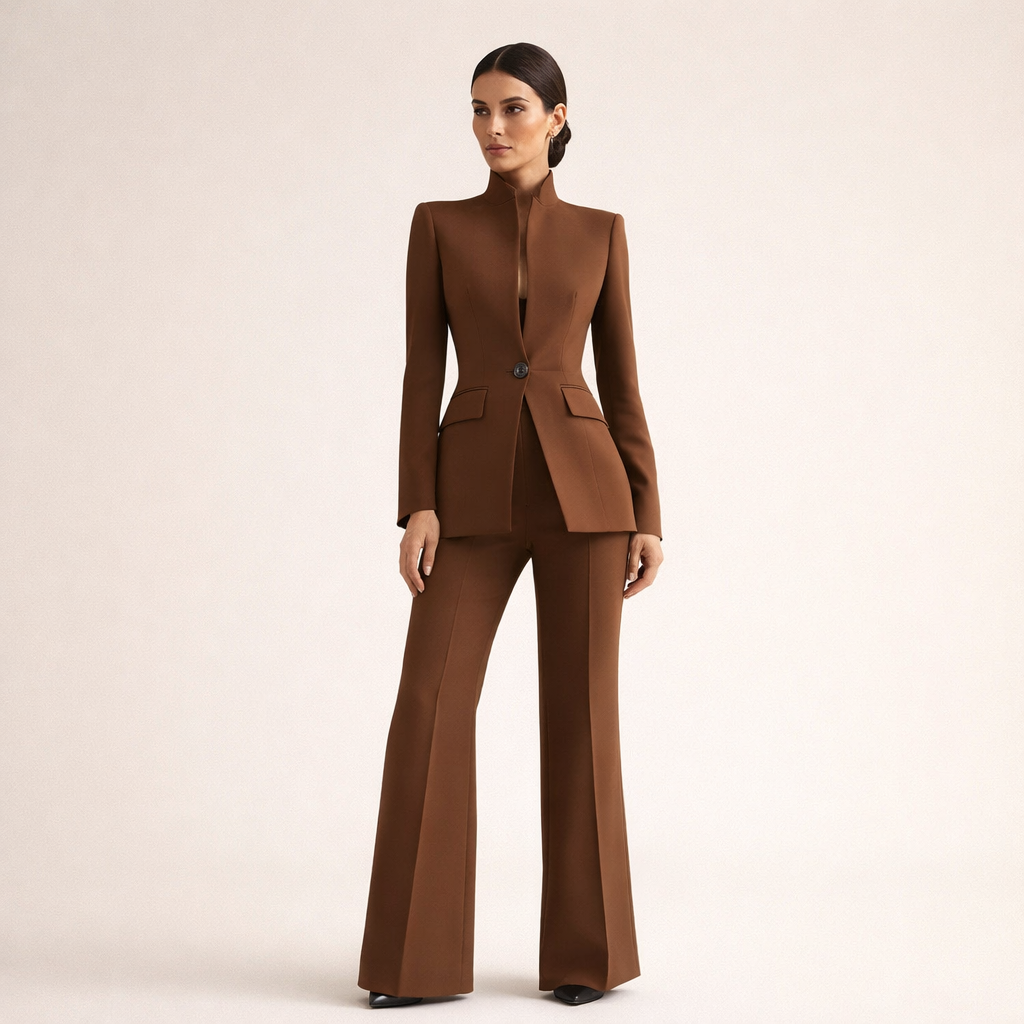 Marlisse women's collarless jacket and trouser suit