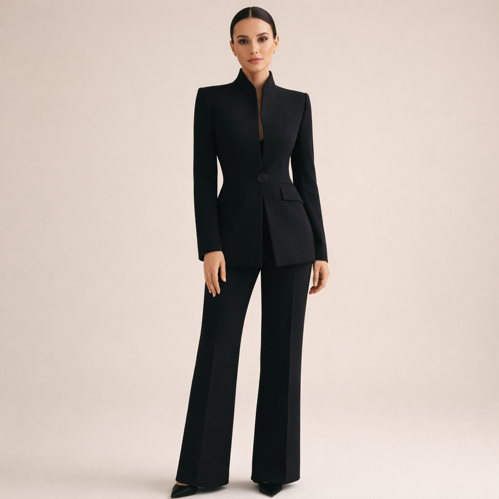 Marlisse women's collarless jacket and trouser suit