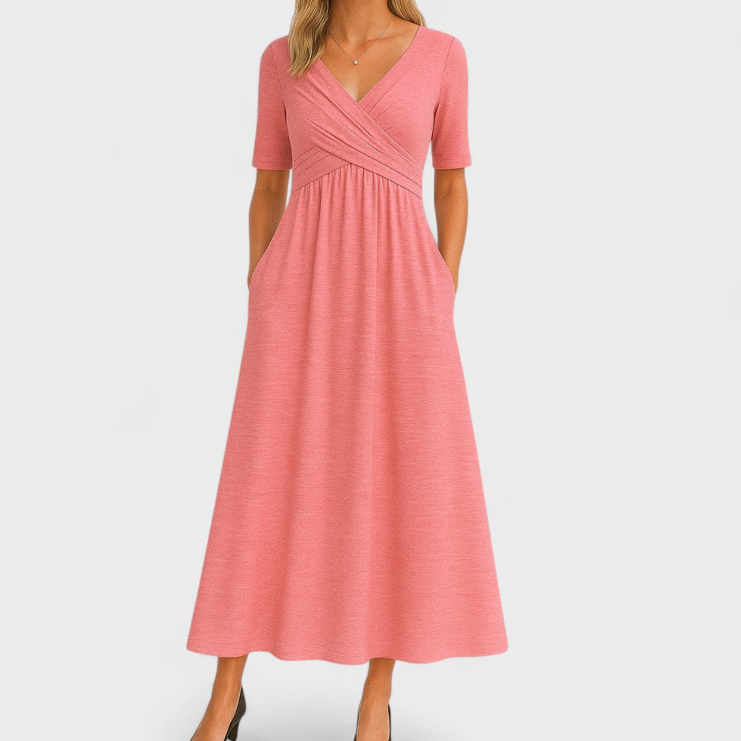 Serenya | A-Line Midi Dress with V-Neck