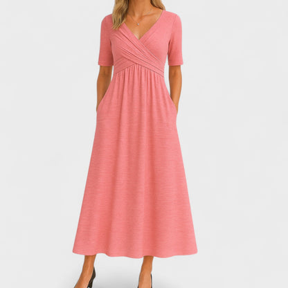 Serenya | A-Line Midi Dress with V-Neck