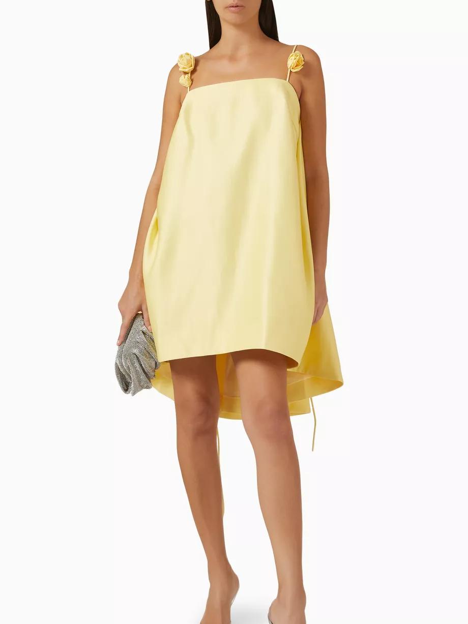 Eulalia yellow A-line mini dress back view