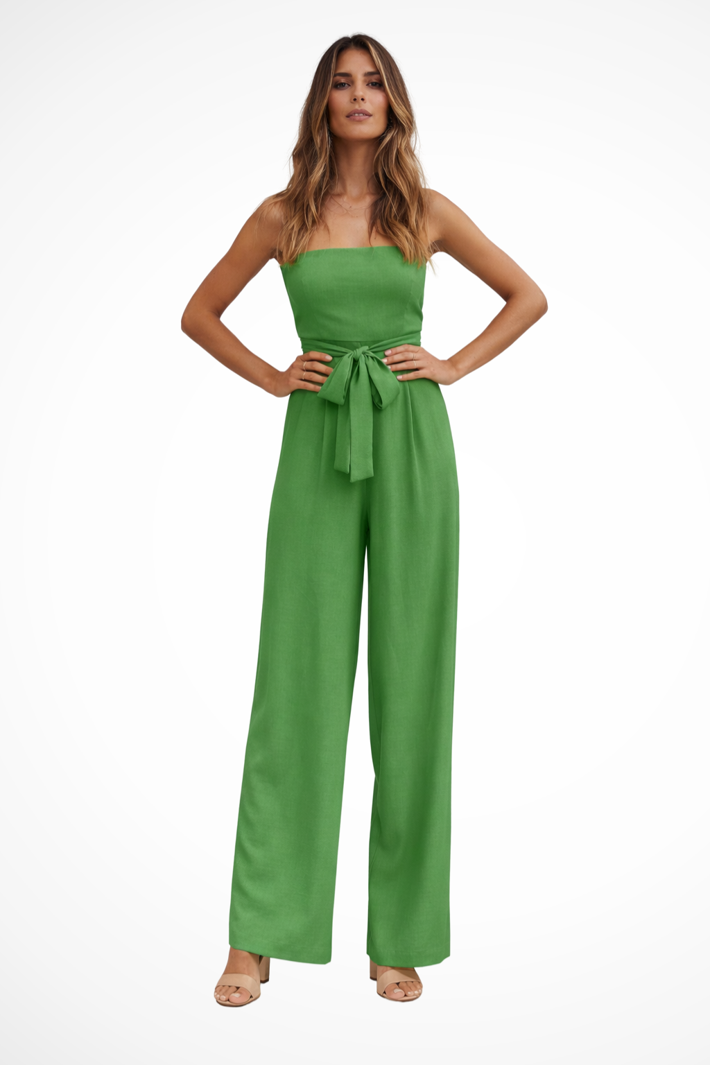 Oriane | Strapless Bandeau Top & High Waist Wide Leg Trousers Set