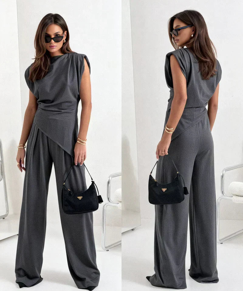 Marivelle | Asymmetric Top and Wide-Leg Pants Set