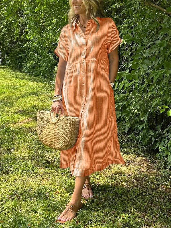 Augusta | Striped Button-Up Midi Shirt Dress