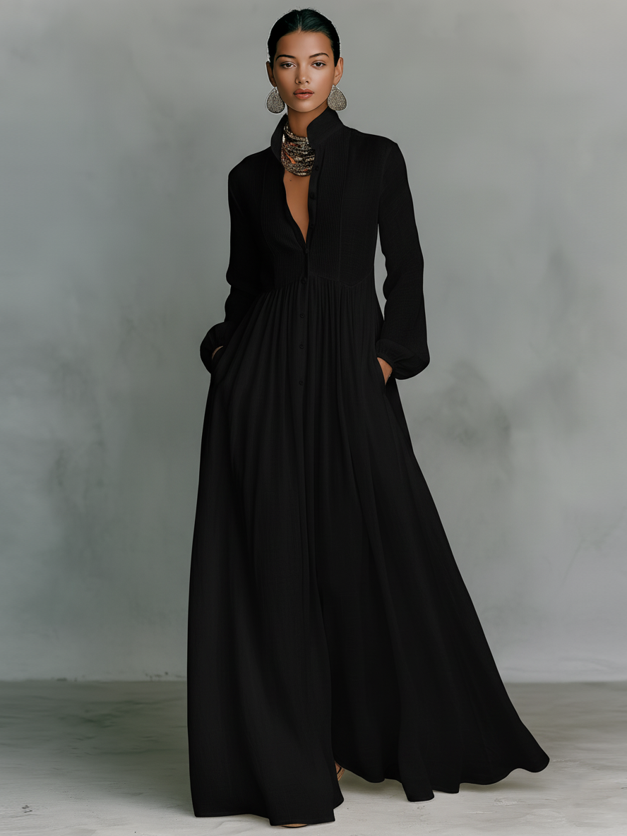 Cotton-linen maxi dress, back view