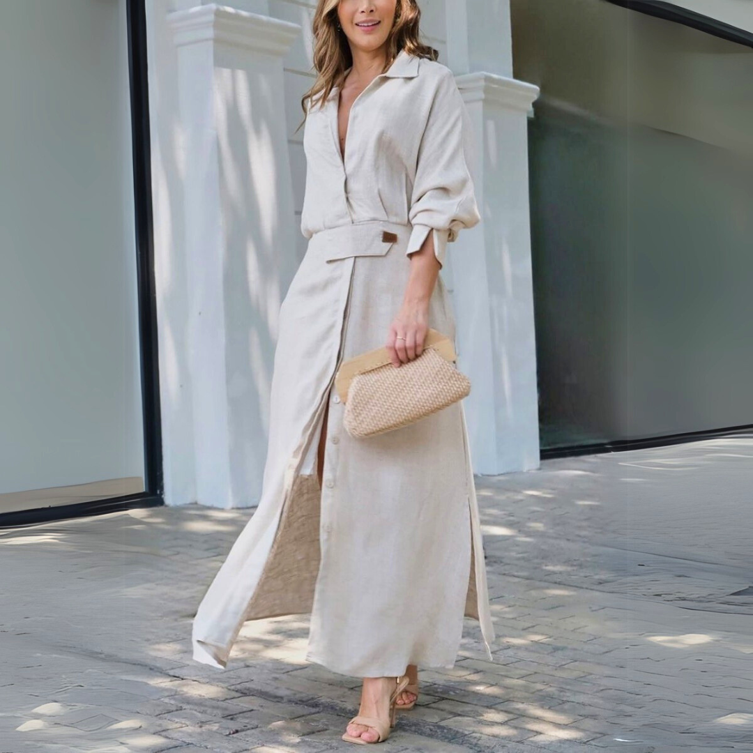 Collared button-front maxi shirt dress