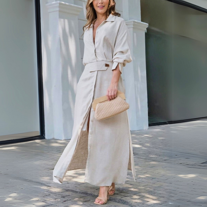 Collared button-front maxi shirt dress