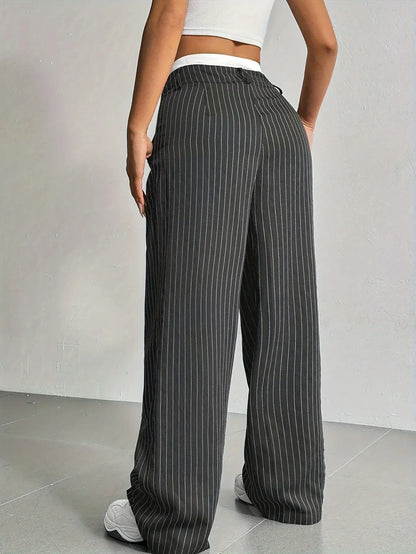 Striped high-waist wide-leg trousers, additional view