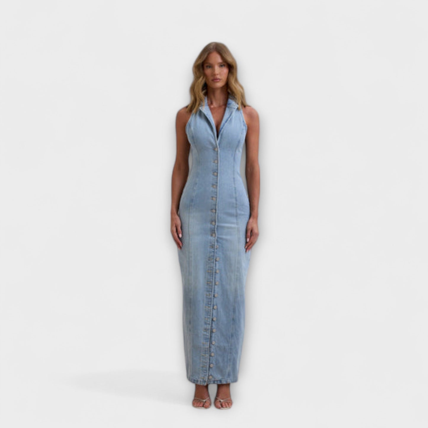 Mira | Mid Wash Denim Maxi Dress