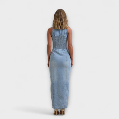 Mira | Mid Wash Denim Maxi Dress