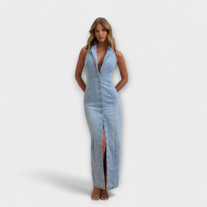 Mira | Mid Wash Denim Maxi Dress