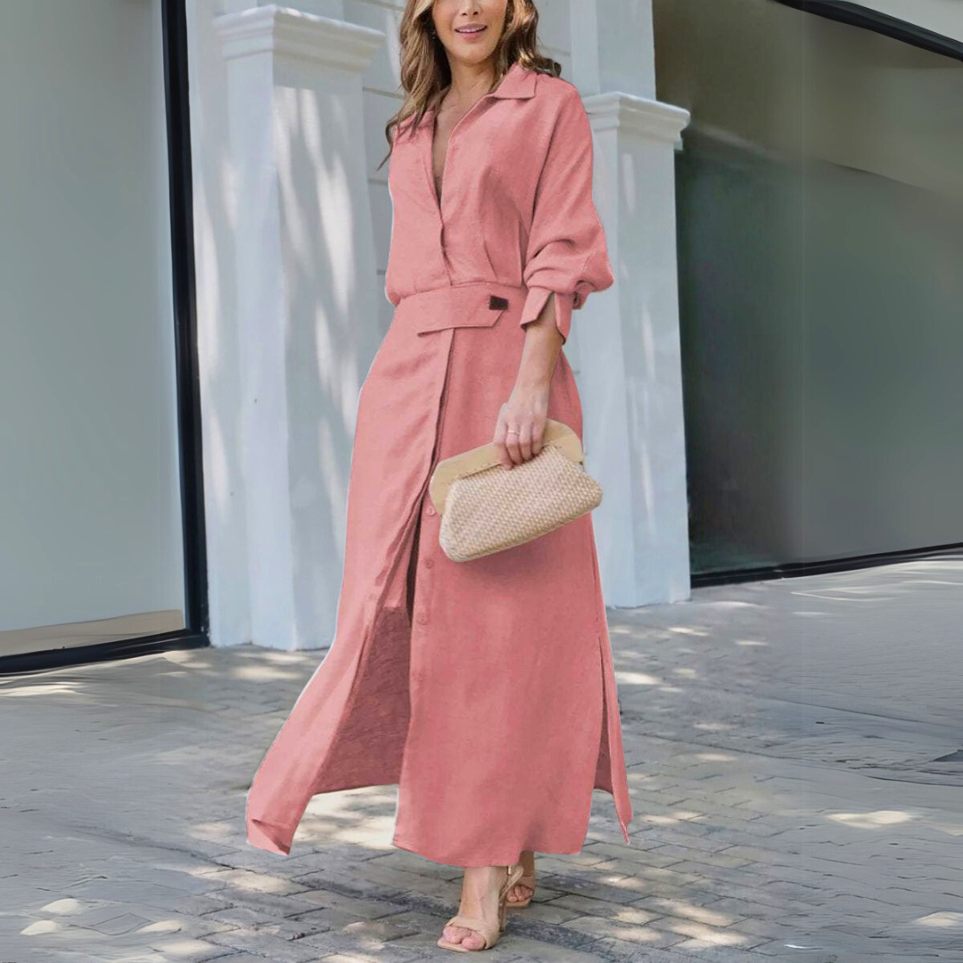 Collared maxi shirt dress side view