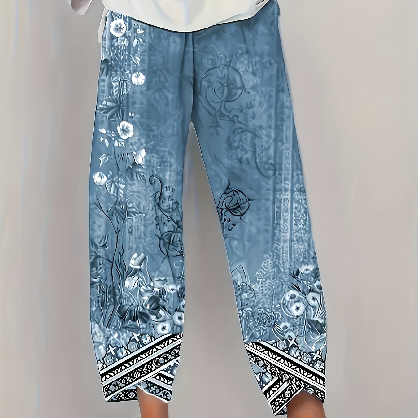 Botanical print trousers, further view