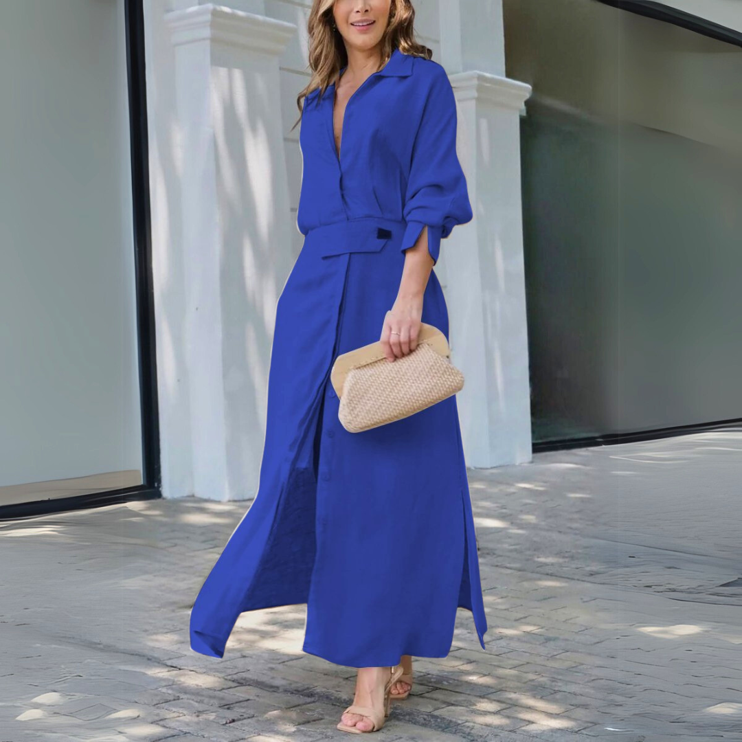 Long sleeve collared maxi dress