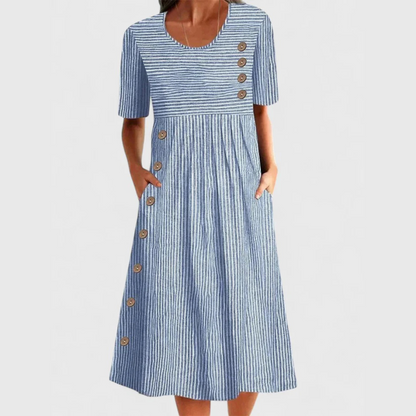 Mariselle | Striped Midi Summer Dress with Pockets