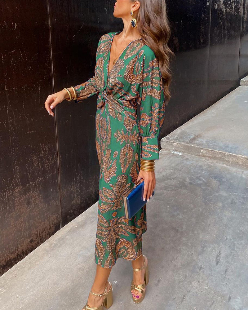 Jasmine | Printed V-Neck Maxi  Dress