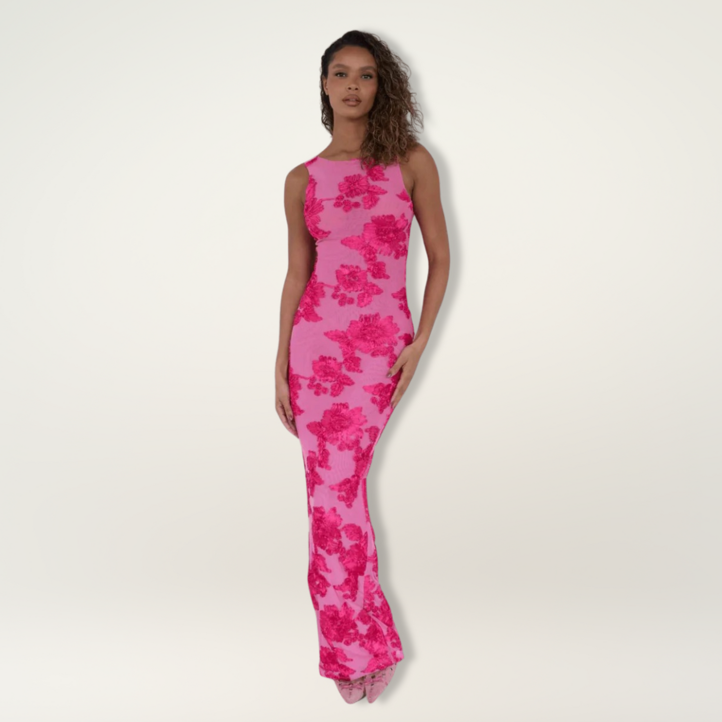 Floral maxi dress showing all-over pattern