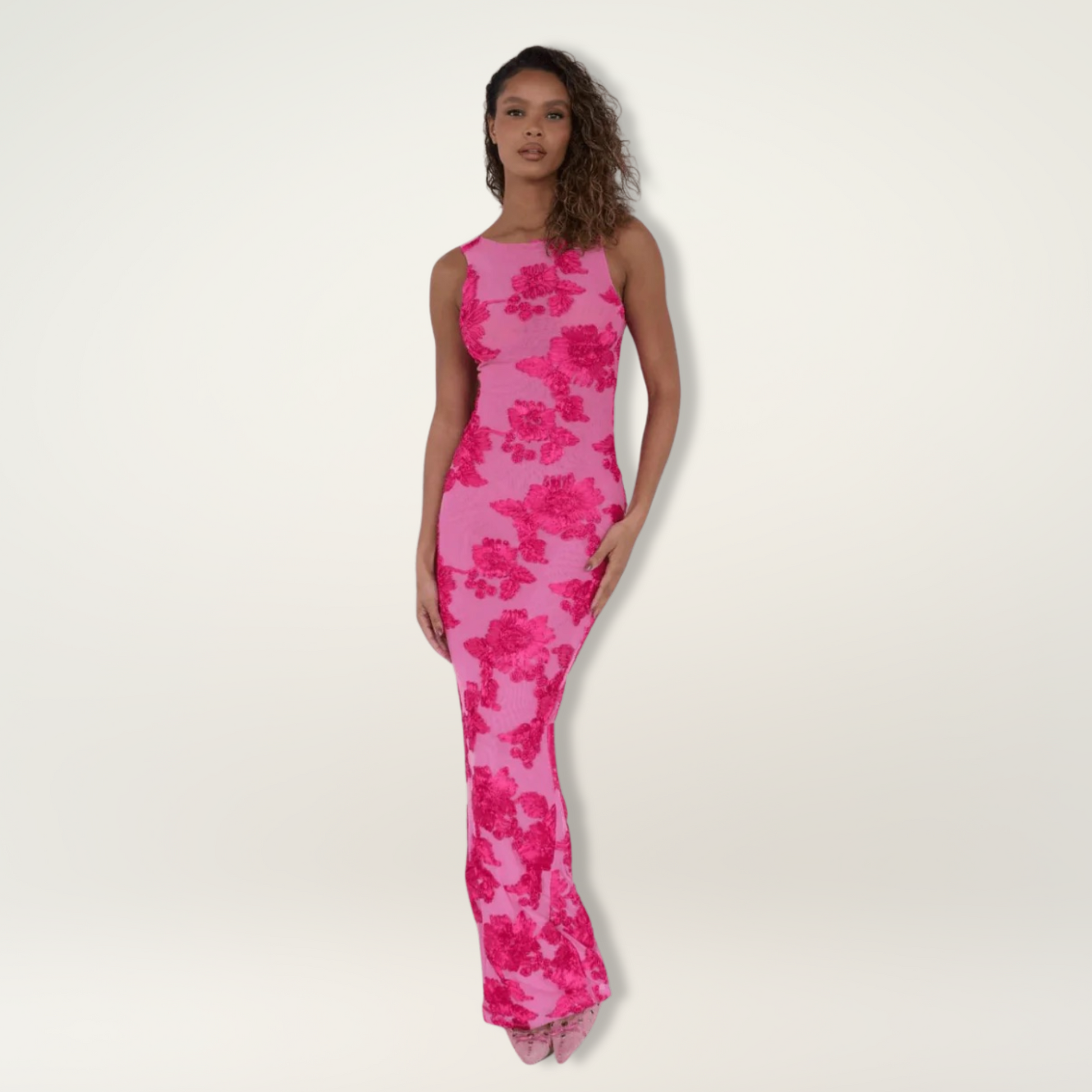Floral maxi dress showing all-over pattern