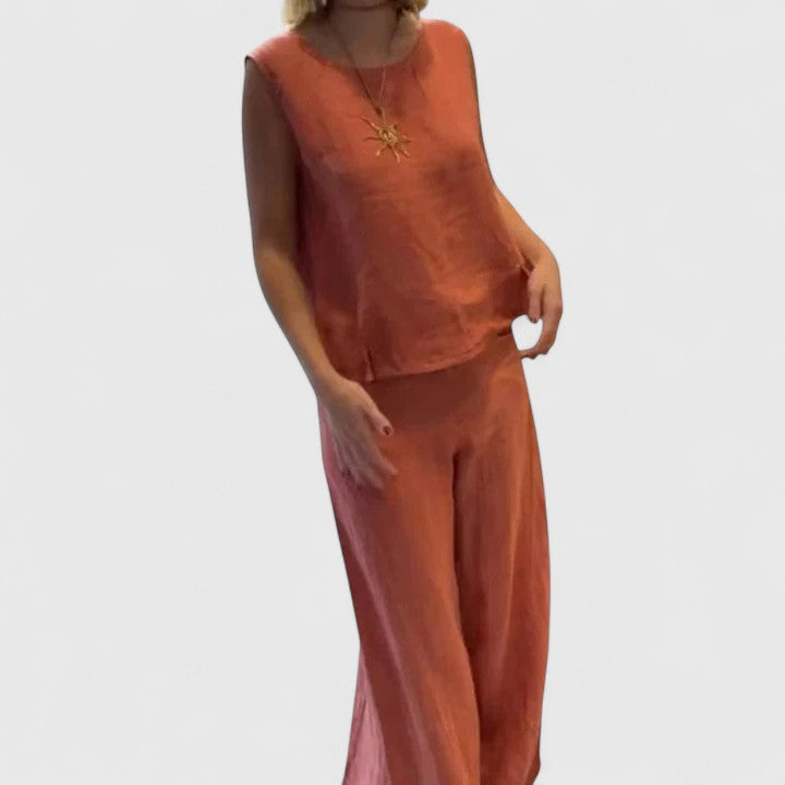 Margaux | Button Front Top & Wide Leg Two-Piece Set with Pockets