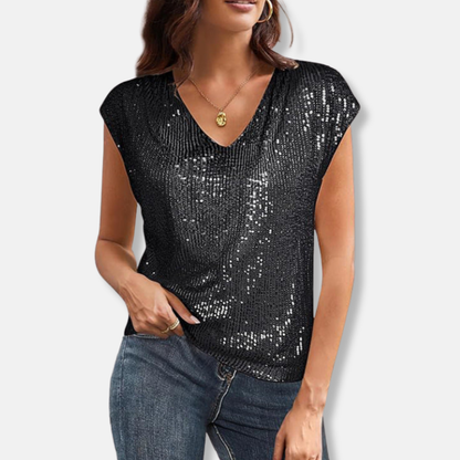 Liora | Sequin V-Neck Cap Sleeve Sparkly Top