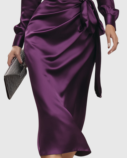 Marcellia | Satin Wrap Midi Cocktail Dress