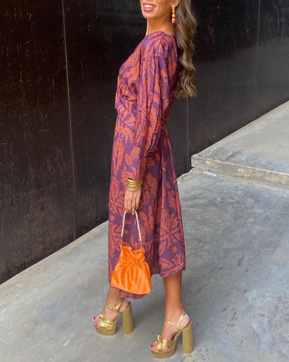 Jasmine | Printed V-Neck Maxi  Dress