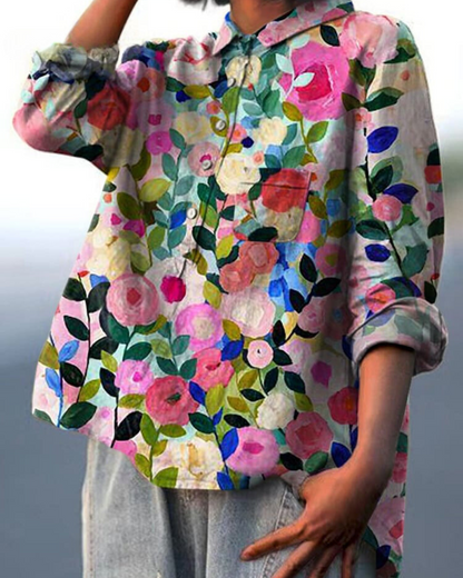Caroline | Elegant Floral Print Relaxed Blouse