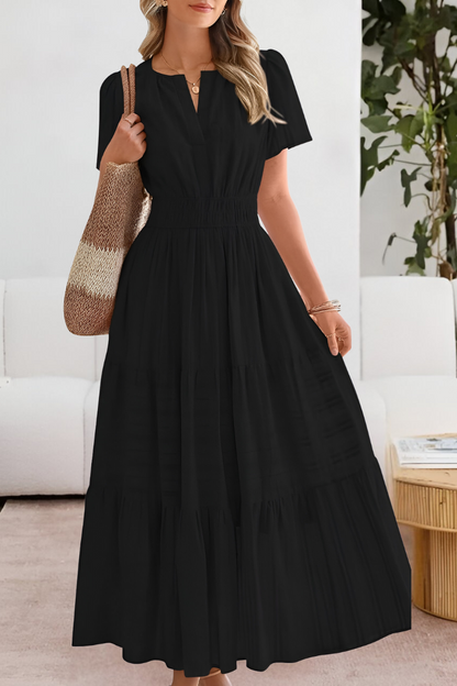 Elodine | Boho Short Sleeve Smocked Midi Dress