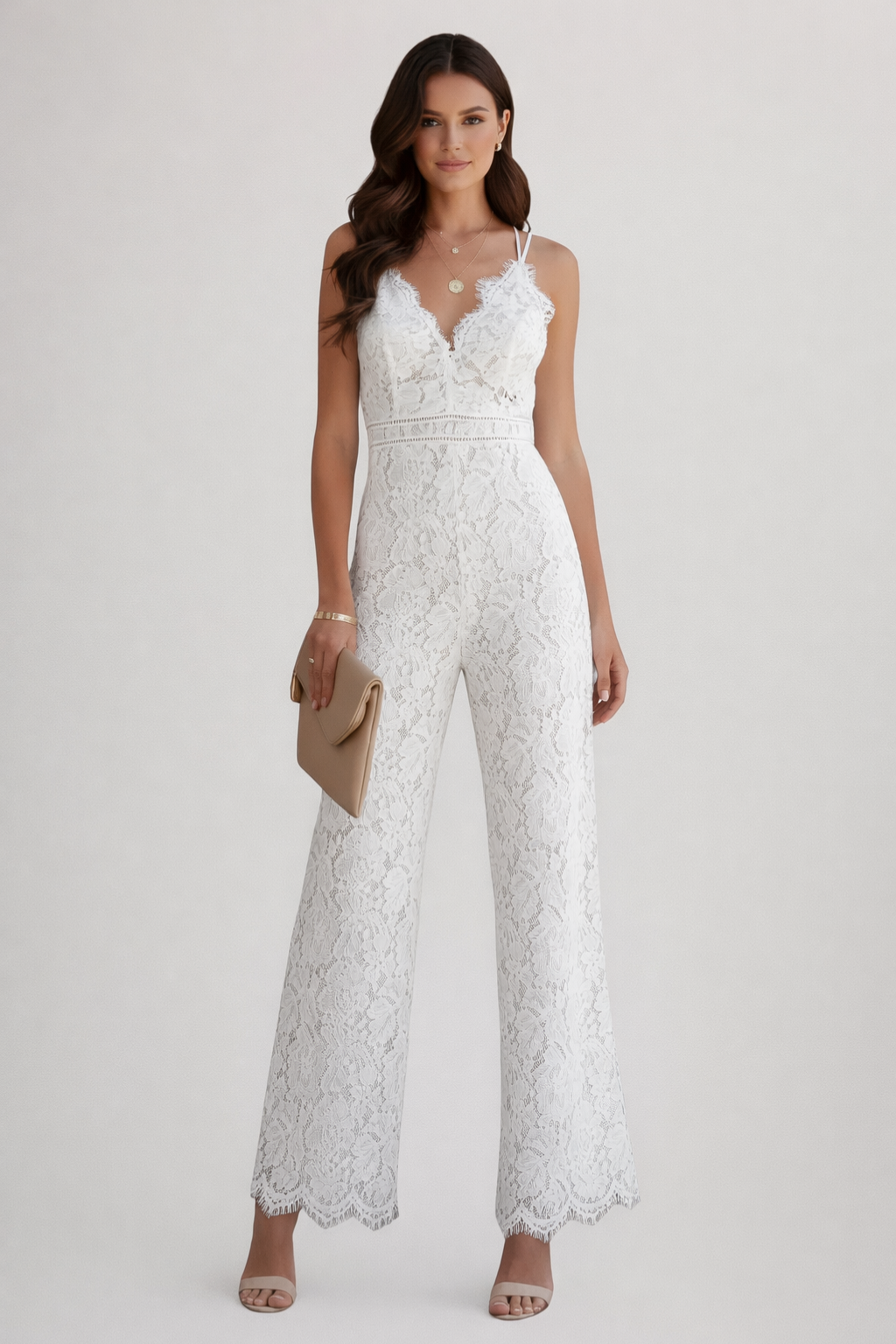 Arabella | Lace V-Neck Wide Leg Jumpsuit