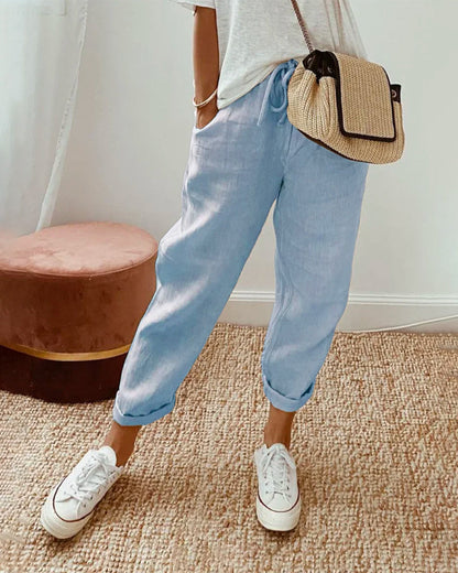 Gabrielle | High Waisted Straight Leg Linen Trousers